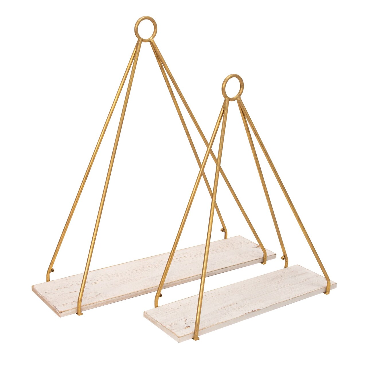 Kingston Living Set of 2 White and Gold Triangle Decorative Wall Shelves 24"